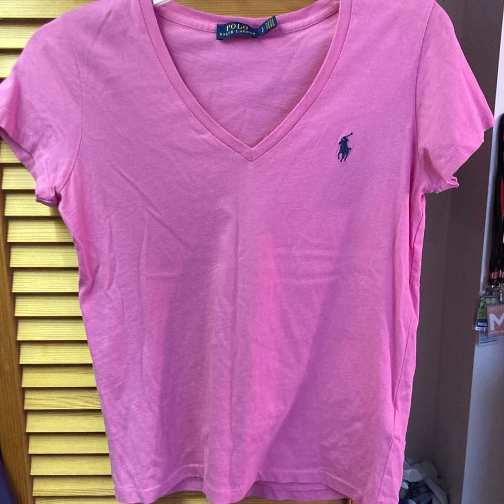 Ralph Lauren Polo V-neck t-shirt, Size Small, Bubblegum pink